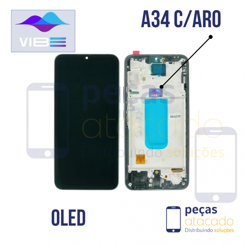 S-0934 FRONTAL SAMSUNG A34 COM ARO PRETO VIBE OLED