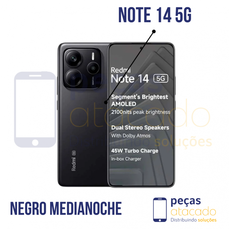 CELULAR XIAOMI REDMI NOTE 14 5G NEGRO MEDIANOCHE 8GB RAM 256GB ROM