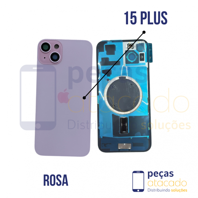 N-0083 TAMPA TRASEIRA COM SUPORTE E IMÃ IPHONE 15 PLUS ROSA