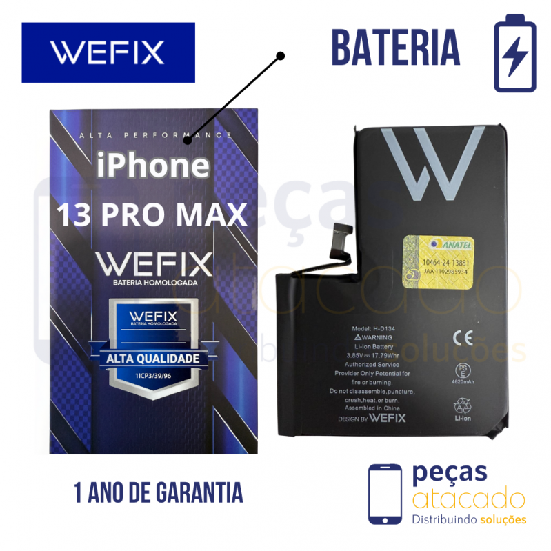 BA-0623 BATERIA WEFIX IPHONE 13 PRO MAX (A2643) ANATEL (1 ANO DE GARANTIA)