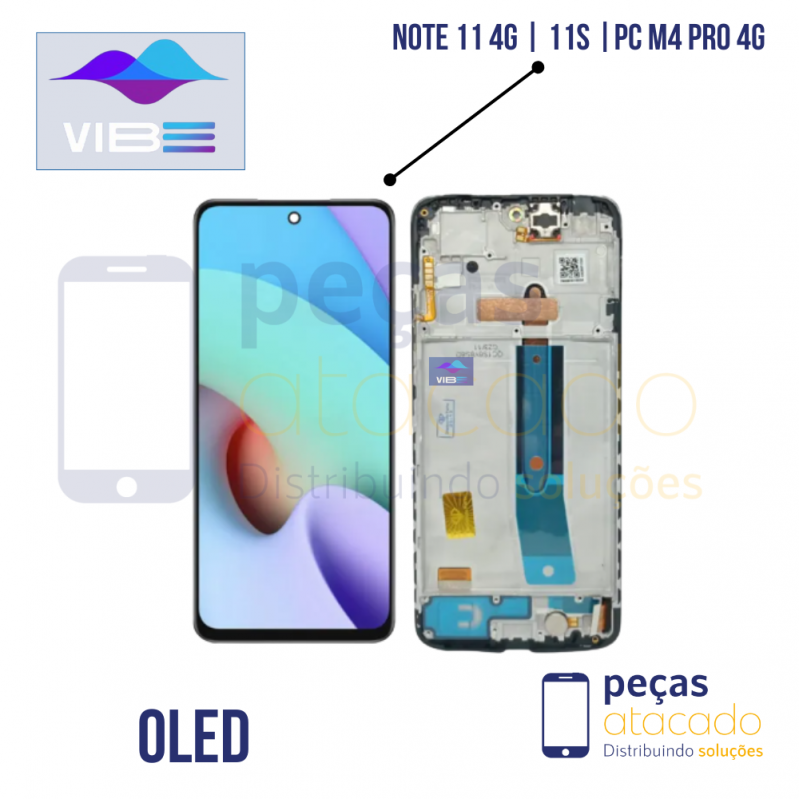 S-0539 FRONTAL XIAOMI NOTE 11S | NOTE 11 4G | POCO M4 PRO COM ARO PRETO OLED VIBE