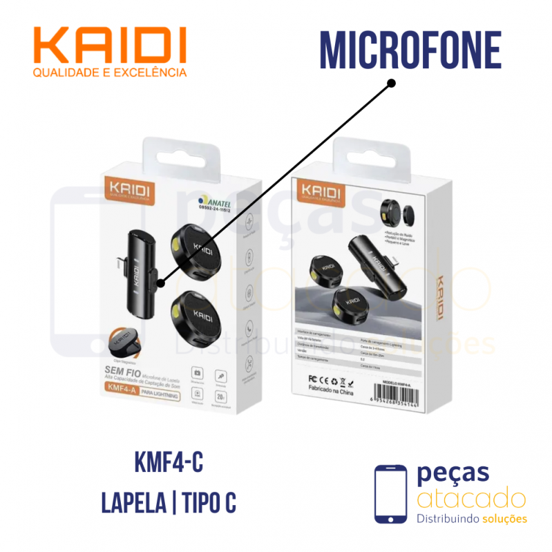 MICROFONE LAPELA TIPO C MAGNETICO KAIDI (KMF4-C)