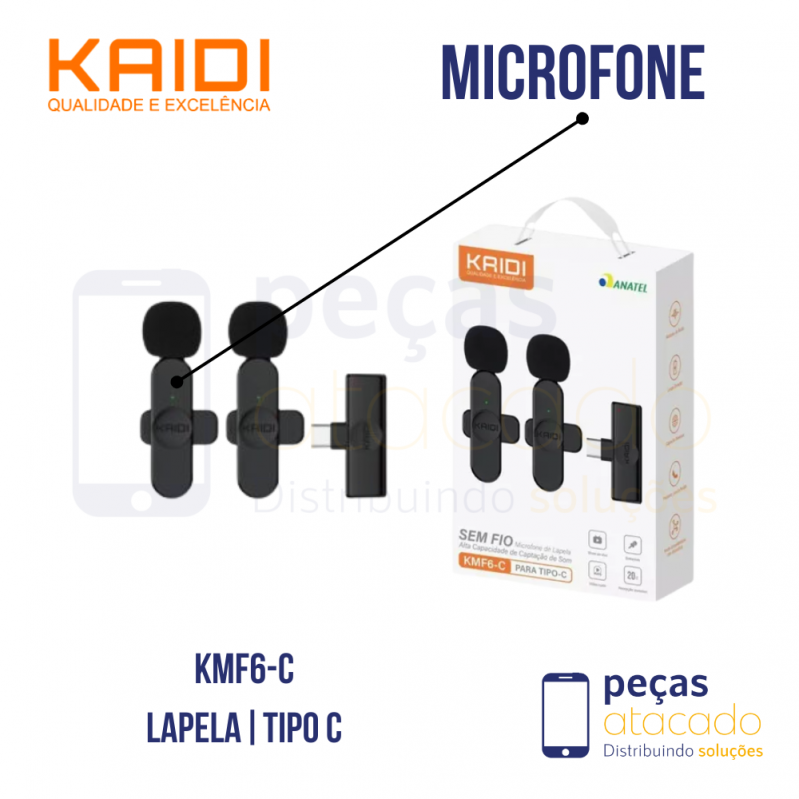 MICROFONE LAPELA TIPO C KAIDI (KMF6-C)