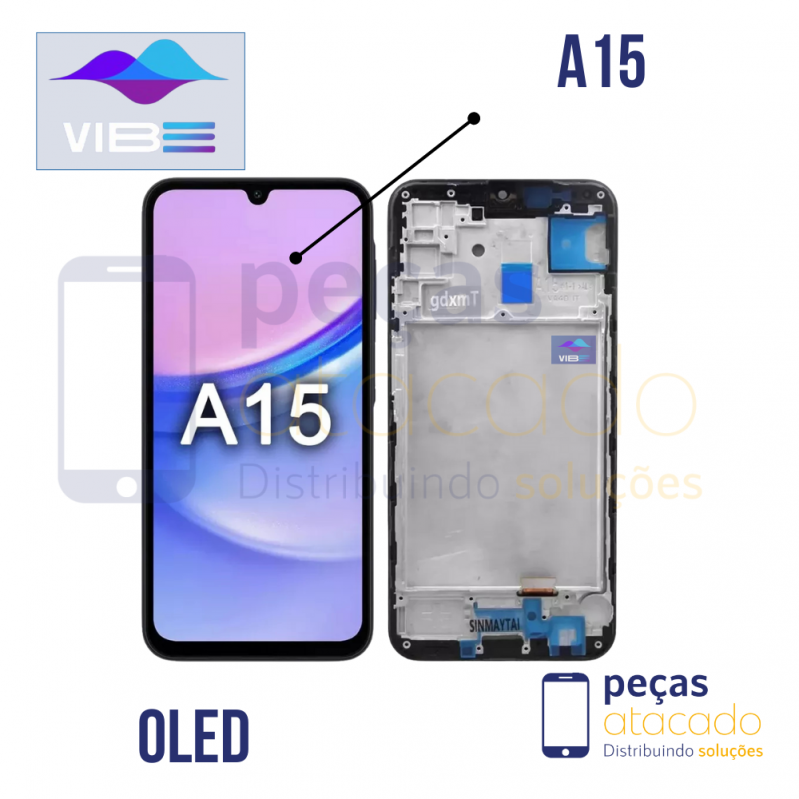 S-0205 FRONTAL SAMSUNG A15 4G (A155) / A15 5G (A156) COM ARO PRETO VIBE OLED