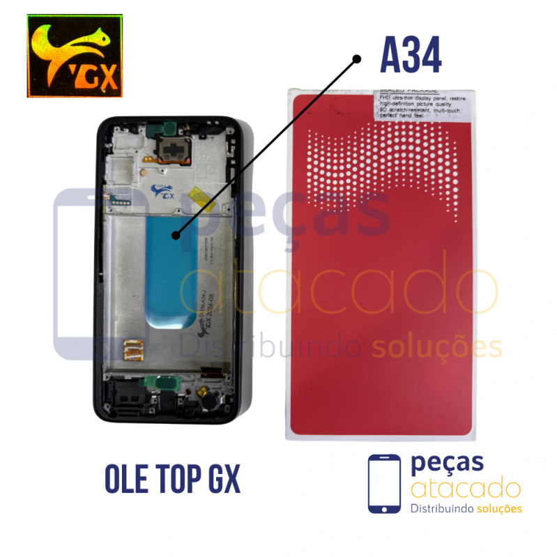 S-0471 FRONTAL SAMSUNG A34 5G (A346B) COM ARO PRETO (GX TOP) OLED
