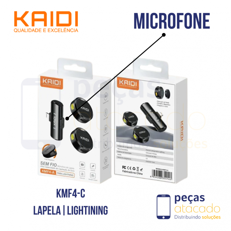 MICROFONE LAPELA PARA LIGHTNING MAGNETICO KAIDI (KMF4-A)