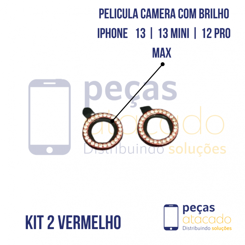 PELICULA DE CAMERA IPHONE 13 | 13 MINI | 12 PRO MAX COM BRILHO VERMELHA (KIT)