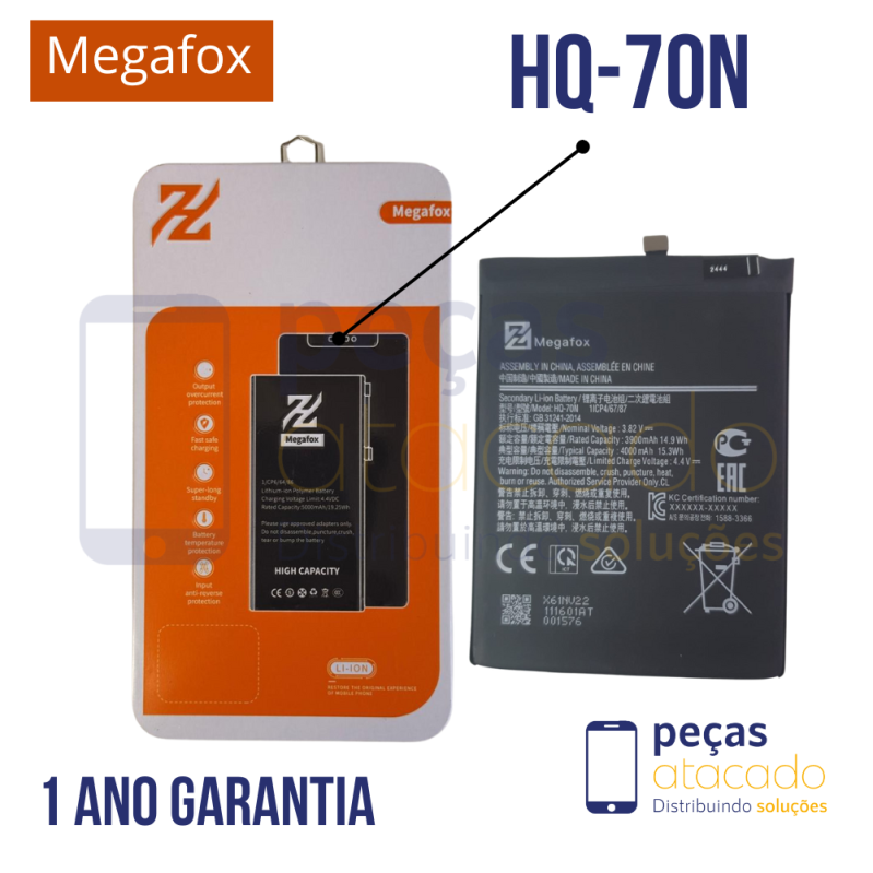 BA-0674 BATERIA MEGAFOX SAMSUNG A10S (SM-A107) A11 (SM-A115) A20S (SM-S207) (HQ-70N) (WT-N6) (1 ANO DE GARANTIA)