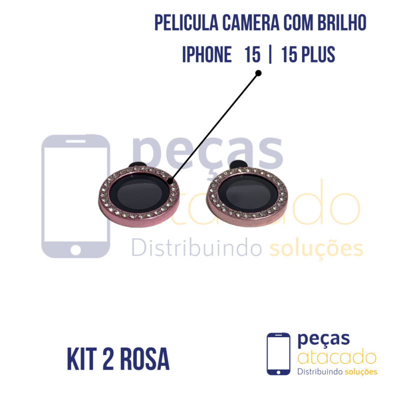 PELICULA DE CAMERA IPHONE 15 | 15 PLUS COM BRILHO ROSA (KIT)