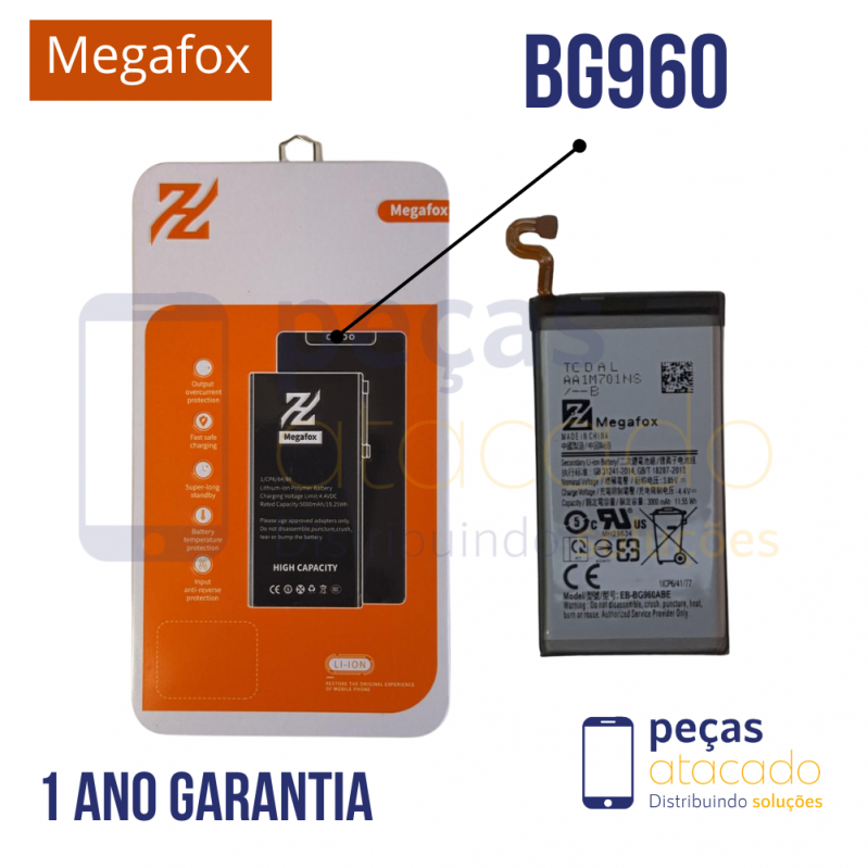 BA-0498 BATERIA MEGAFOX SAMSUNG S9 (EB-BG960) (1 ANO DE GARANTIA)