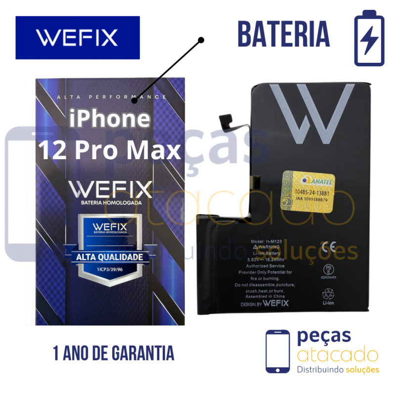 BA-0608 BATERIA WEFIX IPHONE 12 PRO MAX (A2342) ANATEL (1 ANO DE GARANTIA)