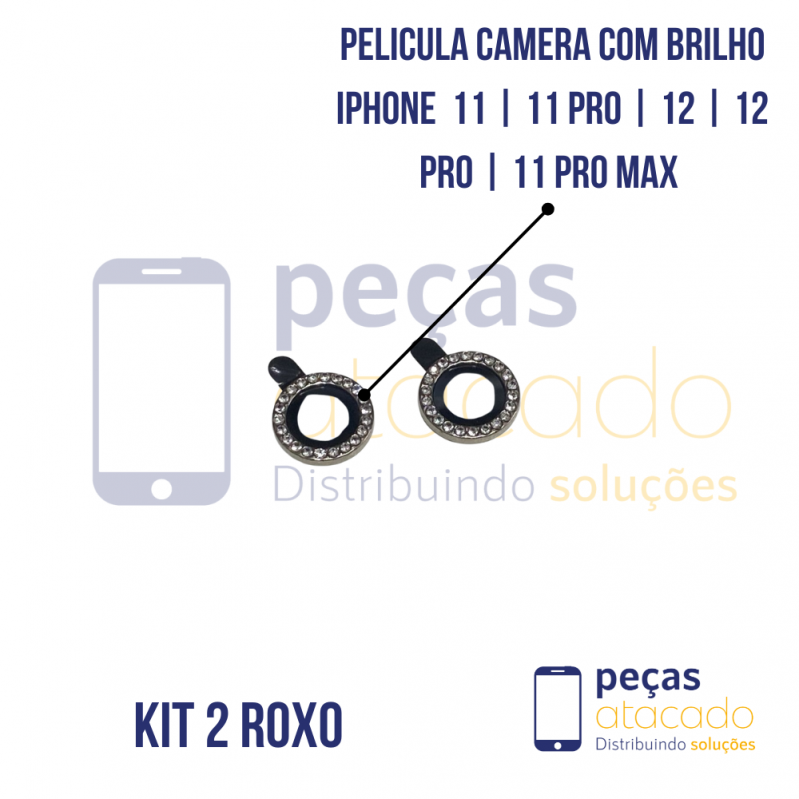 PELICULA DE CAMERA IPHONE 11 | 11 PRO | 12 | 12 PRO | 11 PRO MAX COM BRILHO ROXA (KIT)