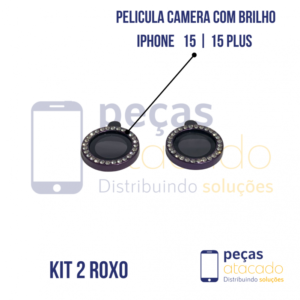 PELICULA DE CAMERA IPHONE 15 | 15 PLUS COM BRILHO ROXA (KIT)