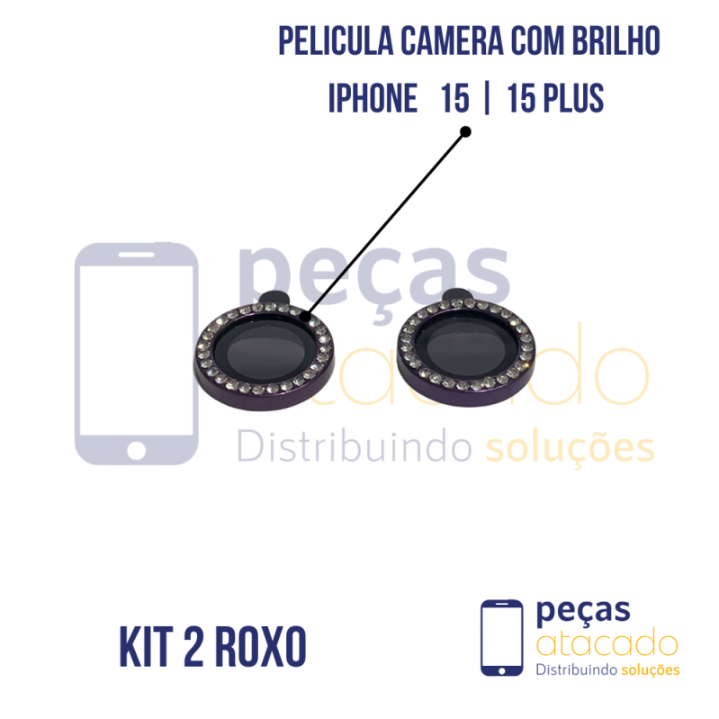 PELICULA DE CAMERA IPHONE 15 | 15 PLUS COM BRILHO ROXA (KIT)