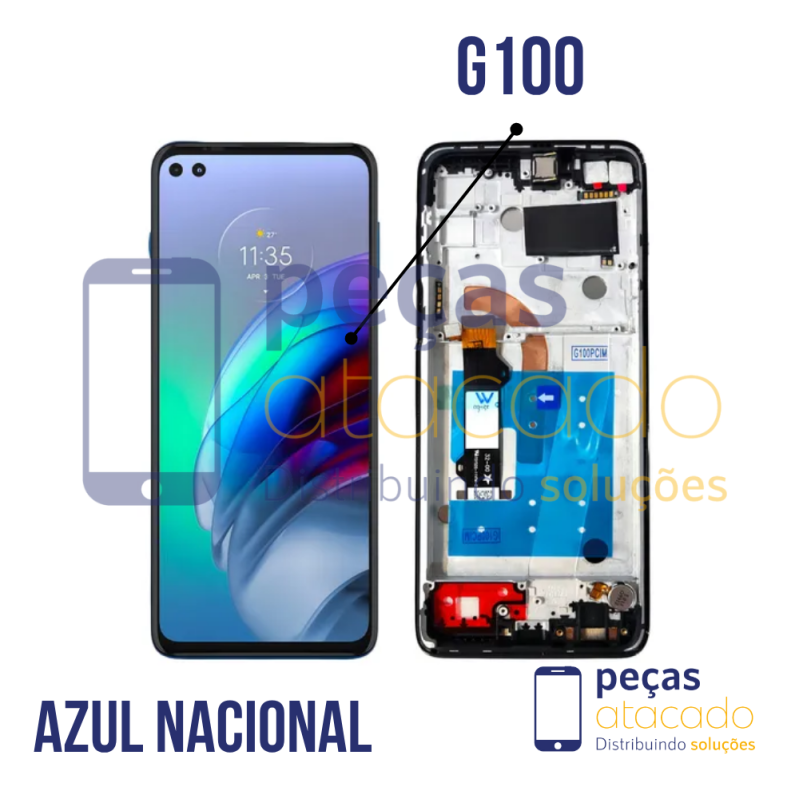 S-1083 FRONTAL MOTOROLA MOTO G100 (XT-2125) COM ARO AZUL NACIONAL IPS