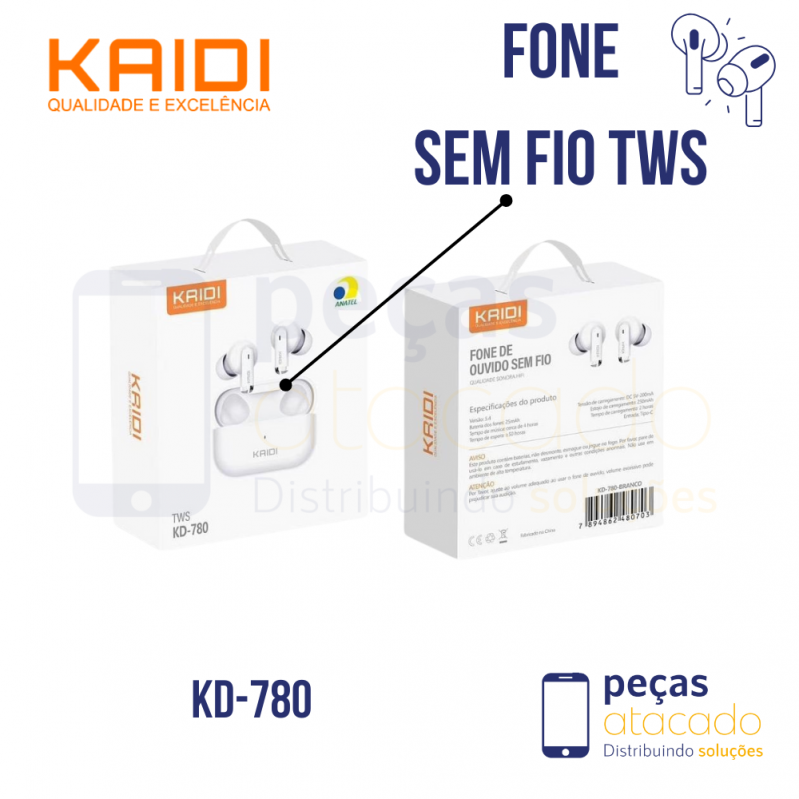 FONE DE OUVIDO KAIDI SEM FIO TWS (KD-780)