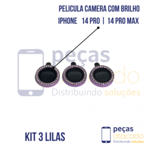 PELICULA DE CAMERA IPHONE 14 PRO | 14 PRO MAX COM BRILHO LILAS (KIT)