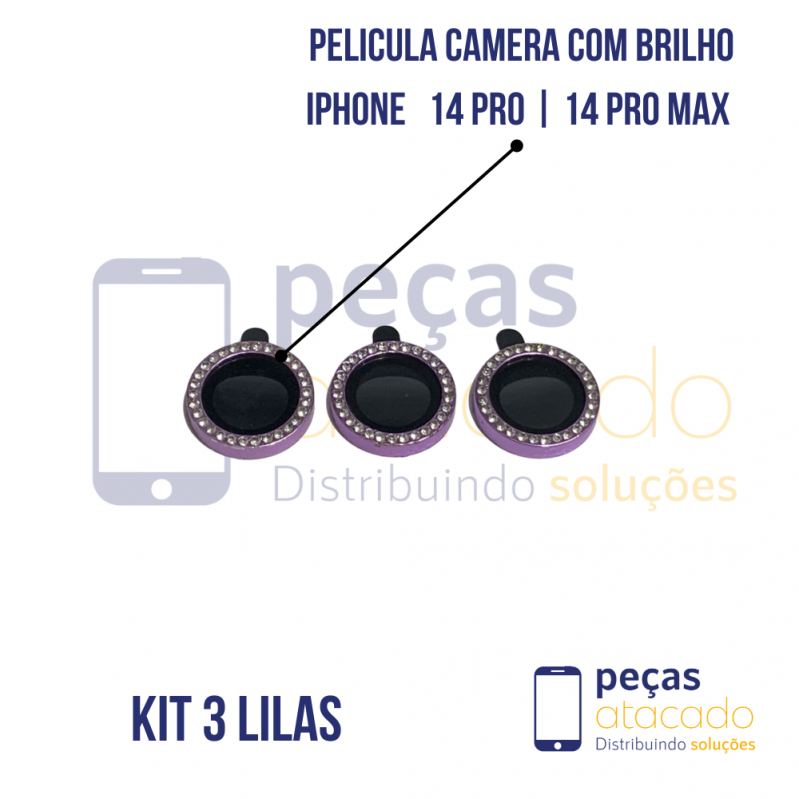 PELICULA DE CAMERA IPHONE 14 PRO | 14 PRO MAX COM BRILHO LILAS (KIT)