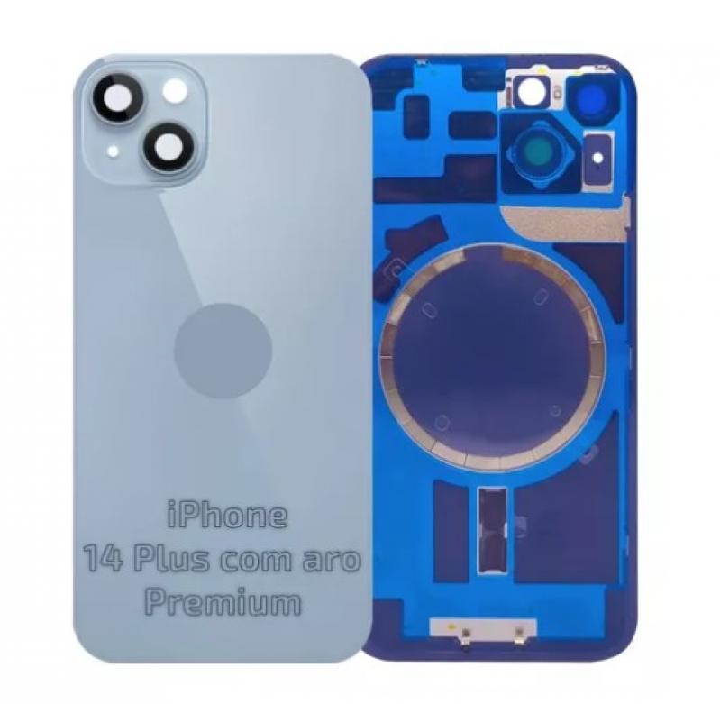 N-0069 TAMPA TRASEIRA COM SUPORTE E IMÃ IPHONE 14 PLUS TITANIUM AZUL